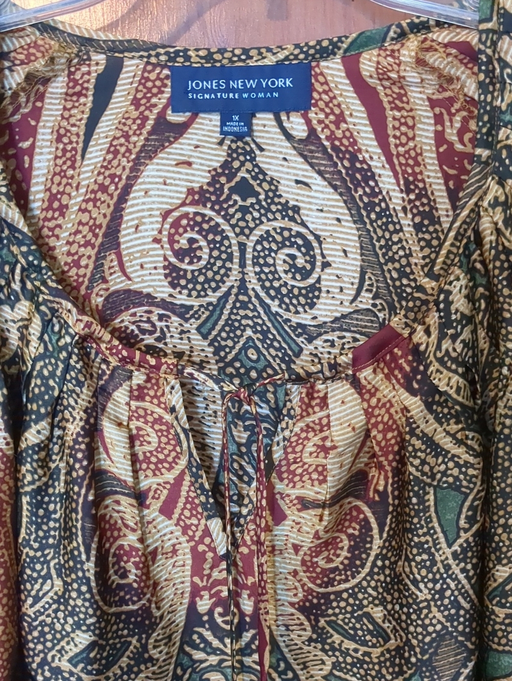 Jones New York Multicolor Paisley Print Blouse - Burgundy, Gold, Green, Black